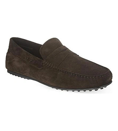 Shop Tod's Penny City Suede Driving Shoes In Brown