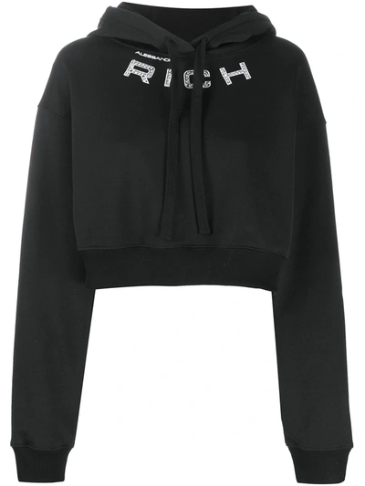 Shop Alessandra Rich Embellished Logo Hoodie In Black