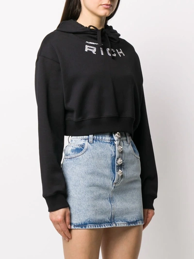 Shop Alessandra Rich Embellished Logo Hoodie In Black