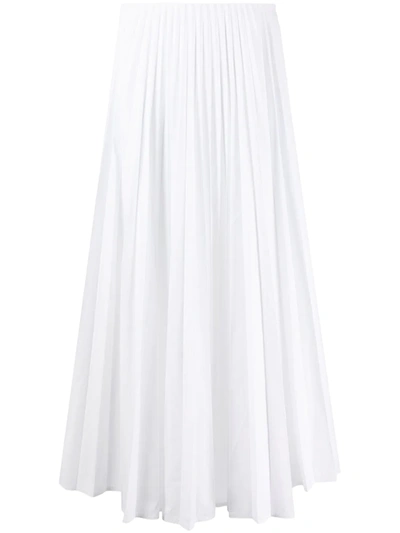 Shop Valentino High-waisted Pleated Midi Skirt In White