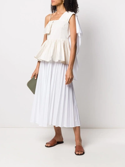 Shop Valentino High-waisted Pleated Midi Skirt In White