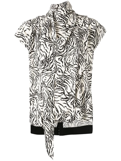 Shop Proenza Schouler Zebra Print Short Sleeve Scarf Top In White