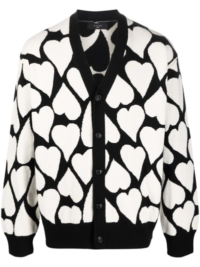 Shop Amiri Heart Pattern Cardigan In Black