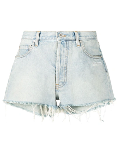 Shop Off-white Bleached Frayed Denim Shorts In Blue