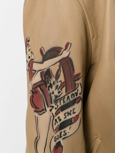 Shop Mr & Mrs Italy Tattoo-style Print Leather Bomber In Brown