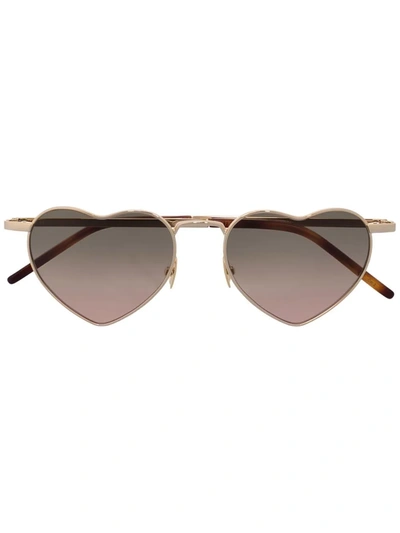 Shop Saint Laurent Gradient Heart-shaped Sunglasses In Gold