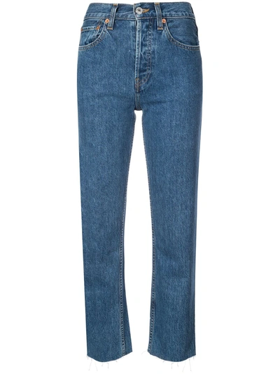 Shop Re/done Cropped High Waisted Jeans In Blue