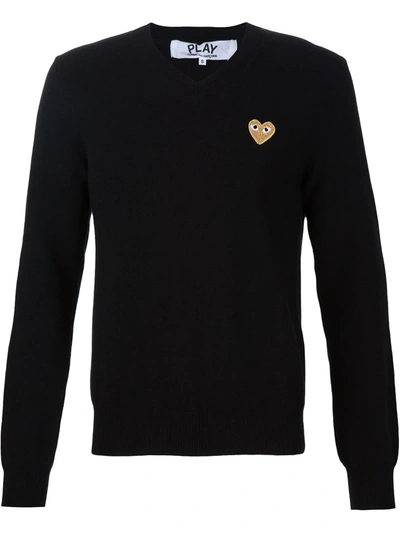Shop Comme Des Garçons Play Embroidered Heart Jumper In Black