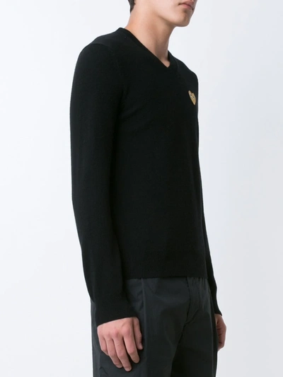 Comme Des Garçons Play Embroidered Heart Jumper In Black