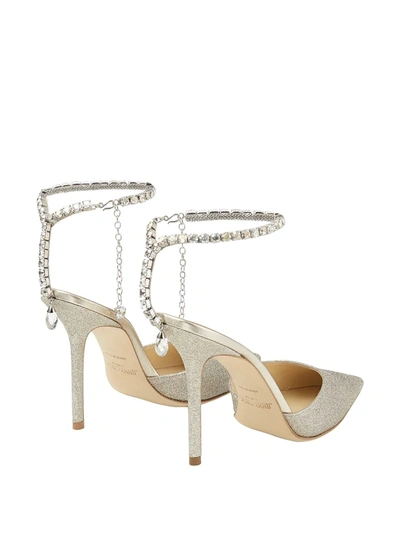 Jimmy Choo Platinum Glitter Saeda 100 Pumps In White