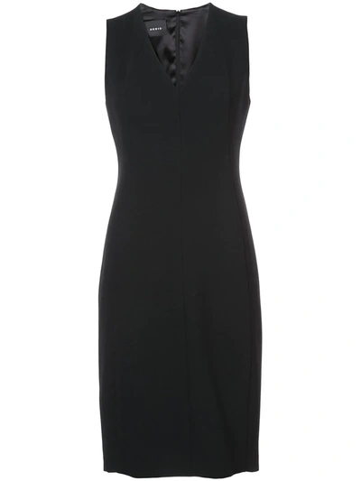 Shop Akris V-neck Pleat Detail Dress In Black