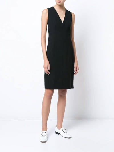 Shop Akris V-neck Pleat Detail Dress In Black