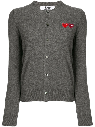 Shop Comme Des Garçons Play Embroidered Heart Patch Cardigan In Grey