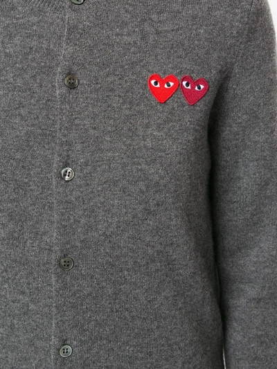 Shop Comme Des Garçons Play Embroidered Heart Patch Cardigan In Grey