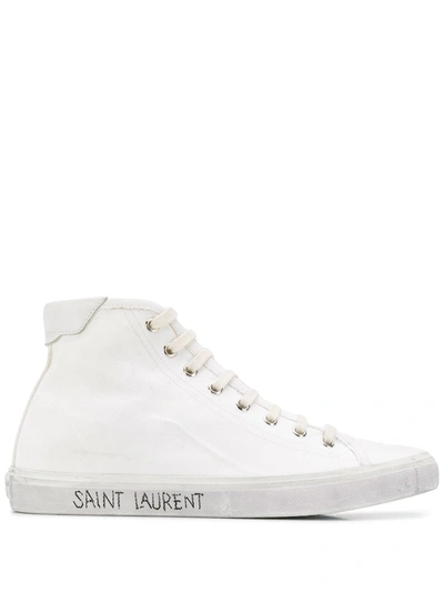Shop Saint Laurent Distressed Canvas Sneakers In White