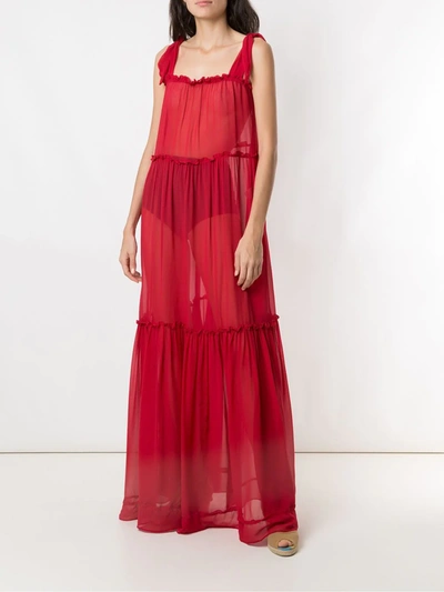 Shop Amir Slama Silk Maxi Dress In Red