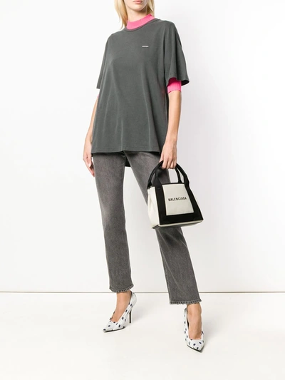 Balenciaga Woman Two-tone Canvas Small Cobas Navy Handbag In Neutrals