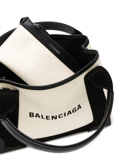 Shop Balenciaga Navy Xs Cabas Tote Bag In Neutrals