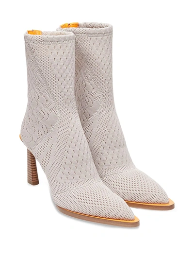 Shop Fendi Fframe Jacquard Pointed-toe Ankle Boots In White