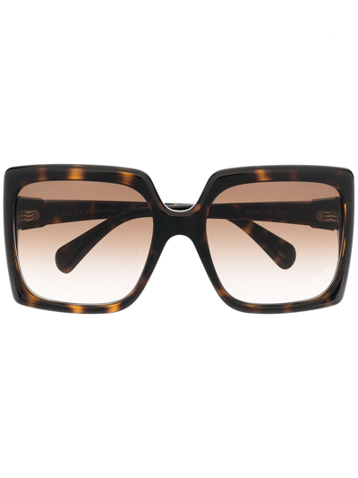 Shop Gucci Square-frame Logo Plaque Sunglasses In Brown