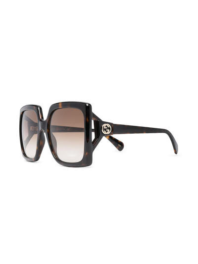 Shop Gucci Square-frame Logo Plaque Sunglasses In Brown