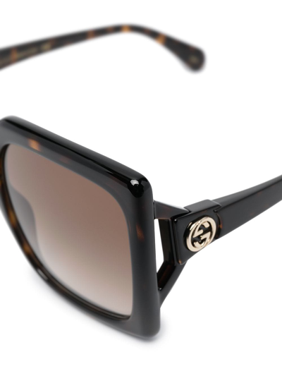 Shop Gucci Square-frame Logo Plaque Sunglasses In Brown