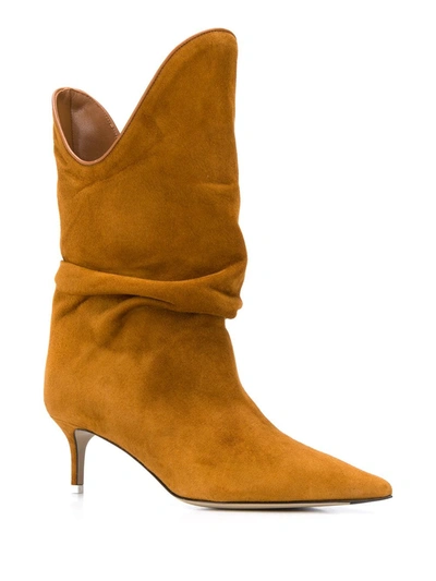 Shop Attico Pointed Slouched Boots In Brown