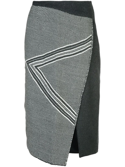 Shop Voz Asymmetric Pattern Skirt In Grey