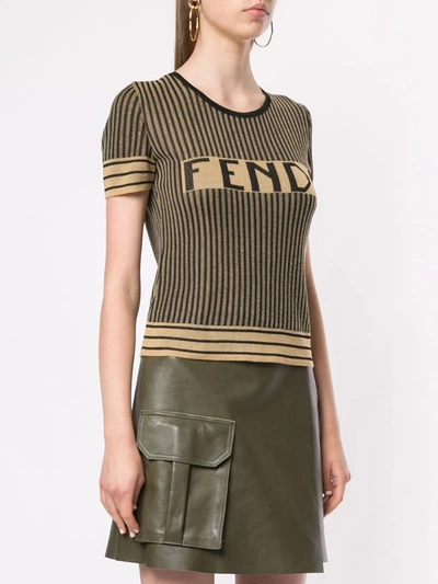 Pre-owned Fendi 1990s Pequin Pattern Knitted Top In Brown