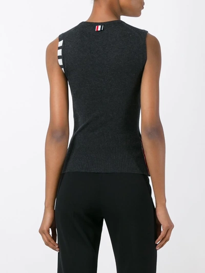 Thom Browne Cashmere Sleeveless Sweater Stripe Detail In Gray