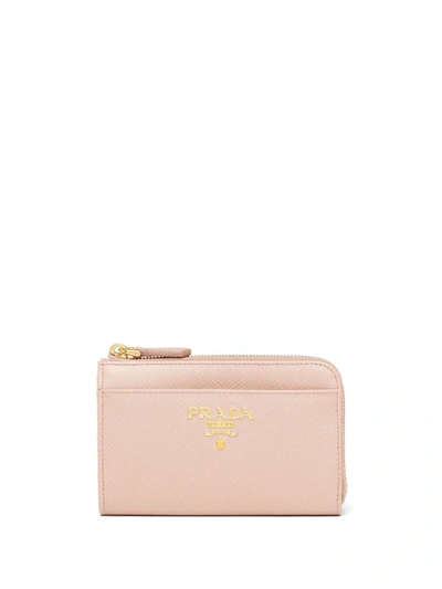 Shop Prada Leather Keychain Wallet In Pink