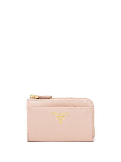 Shop Prada محفظة جلد بسلسلة مفاتيح In Pink