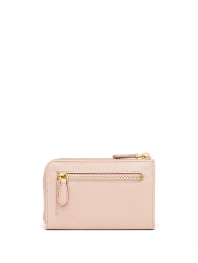 Shop Prada Leather Keychain Wallet In Pink