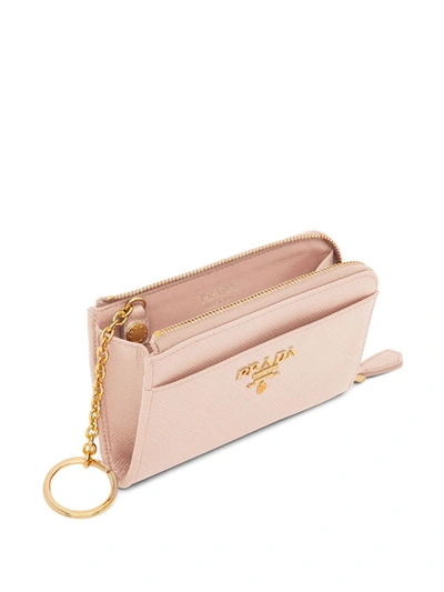 Shop Prada Leather Keychain Wallet In Pink