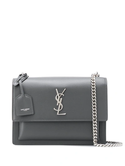 Shop Saint Laurent Sunset Monogram Shoulder Bag In Grey