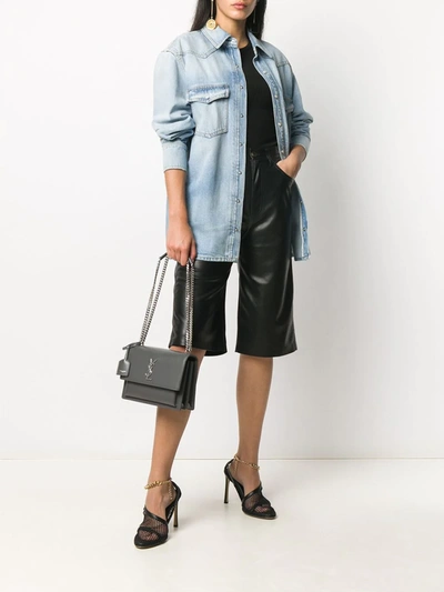 Shop Saint Laurent Sunset Monogram Shoulder Bag In Grey