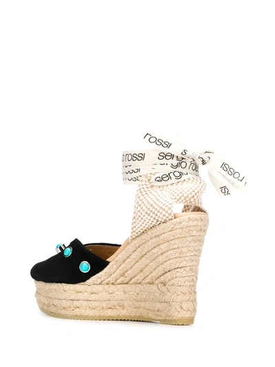 Shop Sergio Rossi Stone-embellished Espadrilles In Black