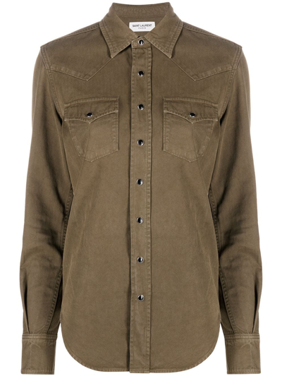 Shop Saint Laurent Snap-fastening Western Shirt In Green