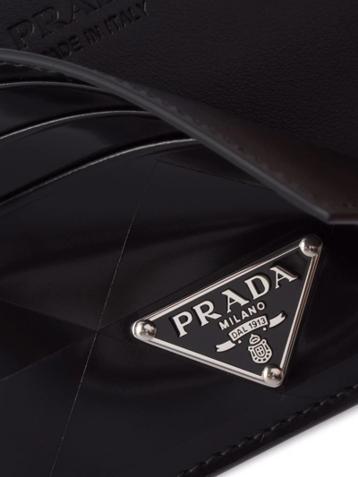 Shop Prada Logo Plaque Leather Cardholder In Black