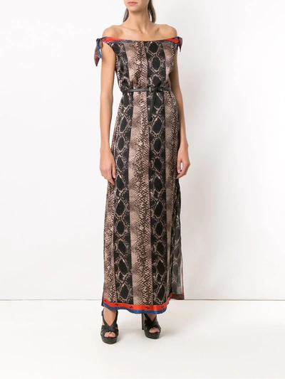 Shop Amir Slama Off The Shoulder Long Dress In Brown