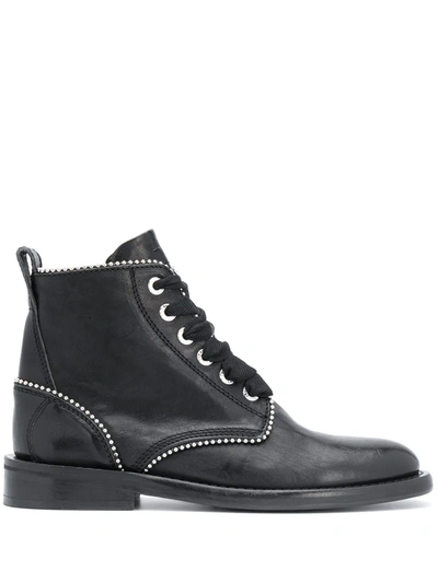 Shop Zadig & Voltaire Studded Lace-up Leather Boots In Black