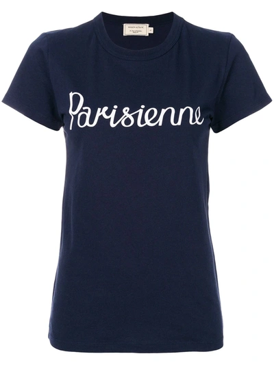 Shop Maison Kitsuné Parisienne-print Cotton T-shirt In Blue