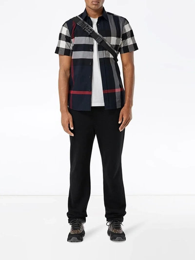Shop Burberry Checked Shortsleeved Shirt In Blue
