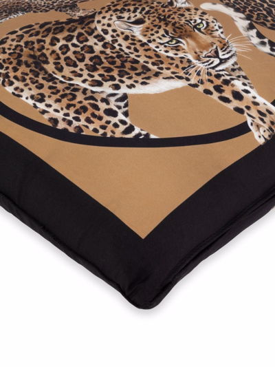 Shop Dolce & Gabbana Leopard-print Silk Cushion In Brown