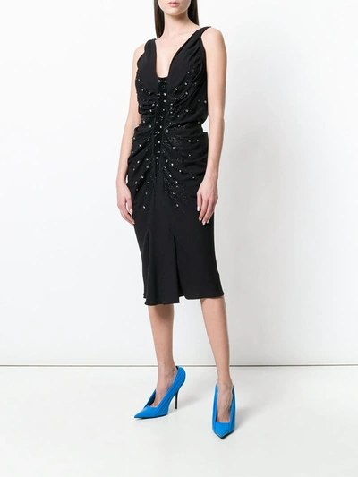 Pre-owned Dior 2000s Embellished Ruched Dress In Black