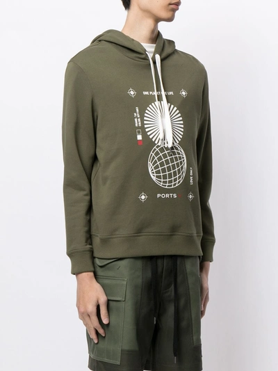Ports V Graphic Print Hooded Sweatshirt In Green