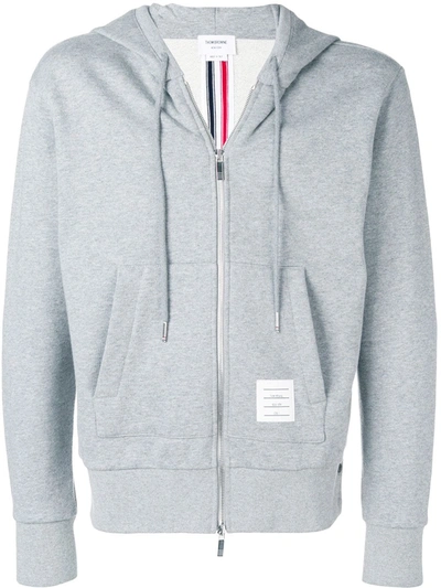 Shop Thom Browne Center-back Stripe Zip-up Hoodie In Grey