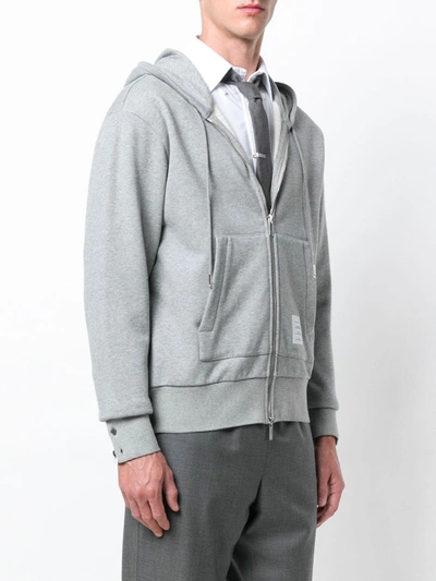 Shop Thom Browne Center-back Stripe Zip-up Hoodie In Grey
