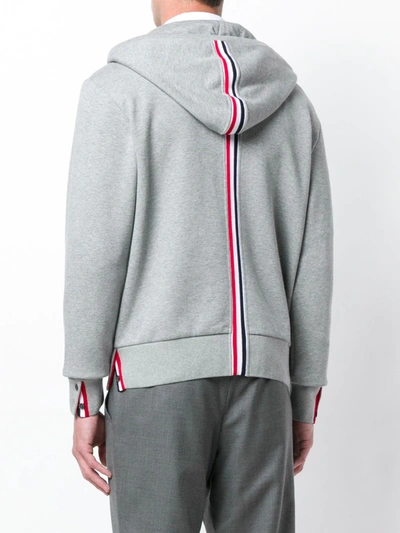 Shop Thom Browne Center-back Stripe Zip-up Hoodie In Grey