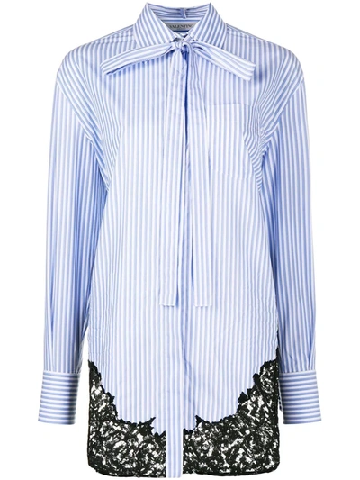 Shop Valentino Lace-insert Pinstripe Shirt In Blue